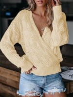 Solid Hollow Surplice Neck Sweater