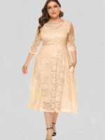 Solid Lace Elegant Crew Neck Dress