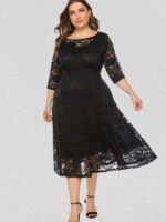 Solid Lace Elegant Crew Neck Dress