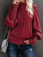 Solid Lantern Sleeve Knitted Sweater