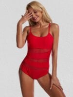 Wholesale Solid Mesh Panel One-Piece Swimsuit