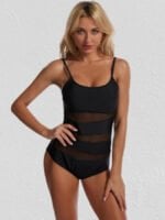 Wholesale Solid Mesh Panel One-Piece Swimsuit