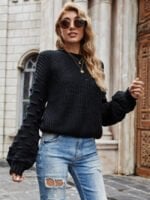 Solid Rib-Knit Drop Shoulder Sweater