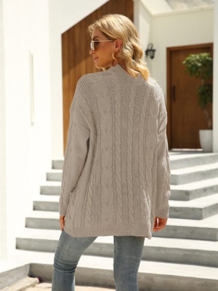 Solid Rib-Knit Pocket Cardigan