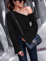 Solid Round Neck Off-shoulder Sweater