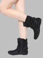 Solid Round Toe Pleated Zip Boots