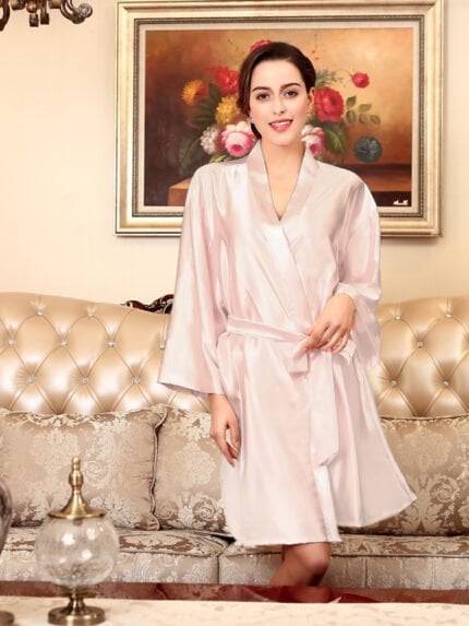 Solid Self Tie Satin Robe