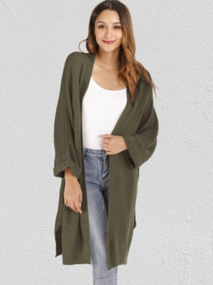 Solid Slit Side Knit Cardigan