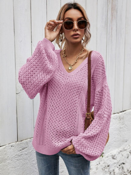 Solid Stitching Pullover Knit Sweater