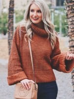 Solid Turtleneck Cable Knit Sweater