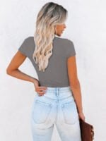 Wholesale Solid V-Neck Skinny Cropped T-Shirt