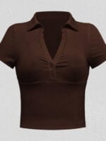 Wholesale Solid V-Neck Skinny Cropped T-Shirt