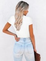 Wholesale Solid V-Neck Skinny Cropped T-Shirt