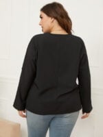 Plus Solid V-neck Long-sleeved Blouse