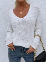 Wholesale Solid V-neck Pullover Knit Sweater