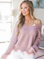 Solid color V-neck knitted sweater