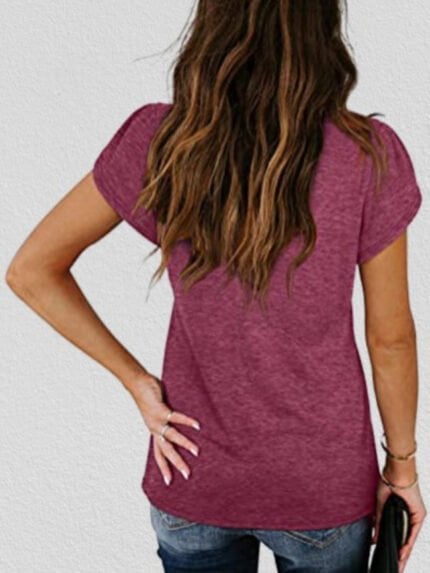 Solid color V-neck short-sleeved T-shirt