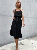 Solid color bag hip slit sling dress