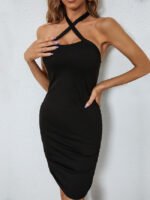 Solid color cross strap hip dress