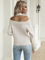 Solid color cutout off-the-shoulder sweater