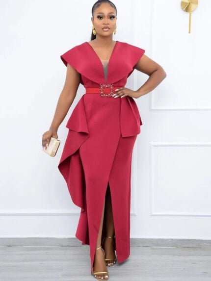 Solid color irregular slit dress