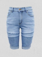 Wholesale Solid color pleated fashion denim shorts