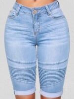 Wholesale Solid color pleated fashion denim shorts