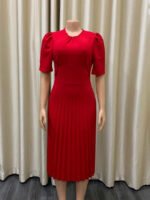 Wholesale Solid color round neck pleated dress