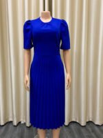 Wholesale Solid color round neck pleated dress