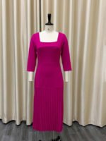 Wholesale Solid color square neck pleated dress