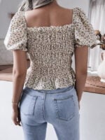 Wholesale Square Neck Lantern Sleeve Floral Top