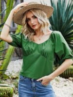 Wholesale Square Neck Puff Sleeve Cropped Top