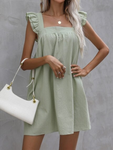 Square Neck Ruffle Sleeveless Dress