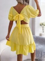 Square Neck Tie Bow Ruffle Dress