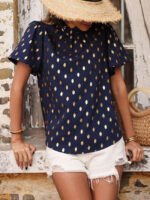 Stand Collar Dot Loose Short Sleeve Shirt