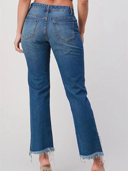 Star print irregular frayed jeans