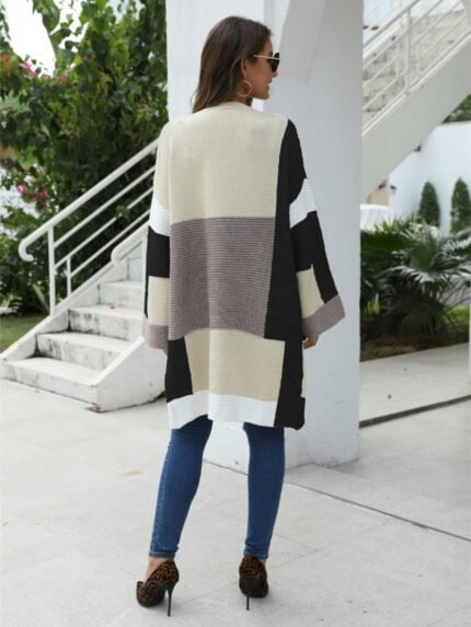 Stitching Multicolor Knitted Cardigan