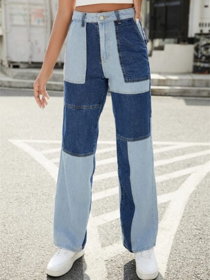 Street Colorblock Straight Jeans