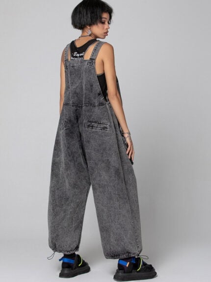 Street Loose Denim Cargo Jumpsuit