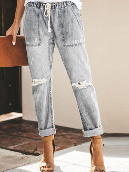 Street Pocket Drawstring Jeans