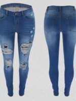 Wholesale Street plaid patch panel ripped jeans