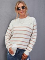 Wholesale Striped Button Decor Pullover Sweater