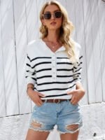 Striped Button Front Knit Sweater