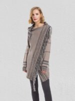 Striped Fringe Trim Poncho Cardigan