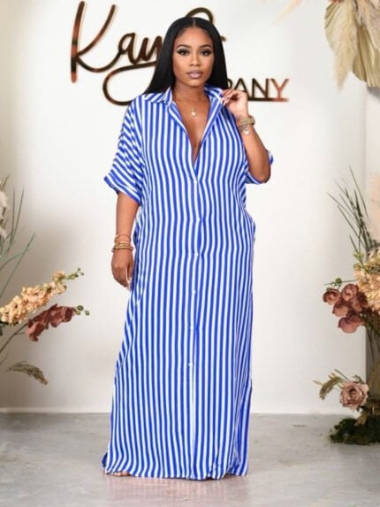 Striped-Lapel-Long-Shirt-Dress-5