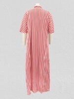 Wholesale Striped Lapel Long Shirt Dress