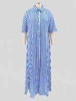 Wholesale Striped Lapel Long Shirt Dress