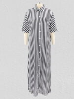 Wholesale Striped Lapel Long Shirt Dress