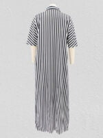 Wholesale Striped Lapel Long Shirt Dress