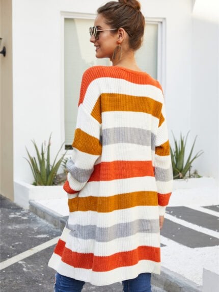 Striped Open Front Knitted Cardigan